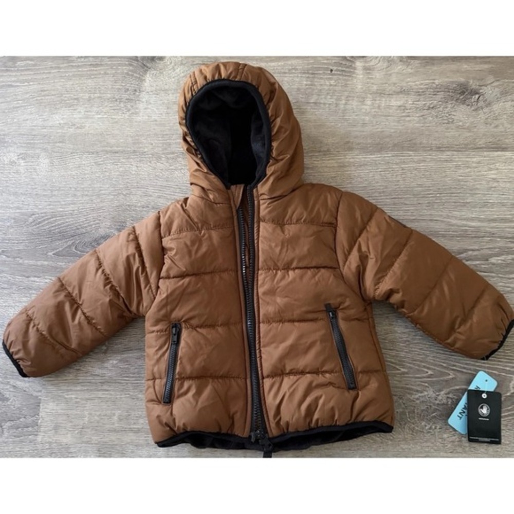 Body Glove Toddler Puffer Jacket 24M Brown Hooded Full Zip NWT Warm Winter Coat